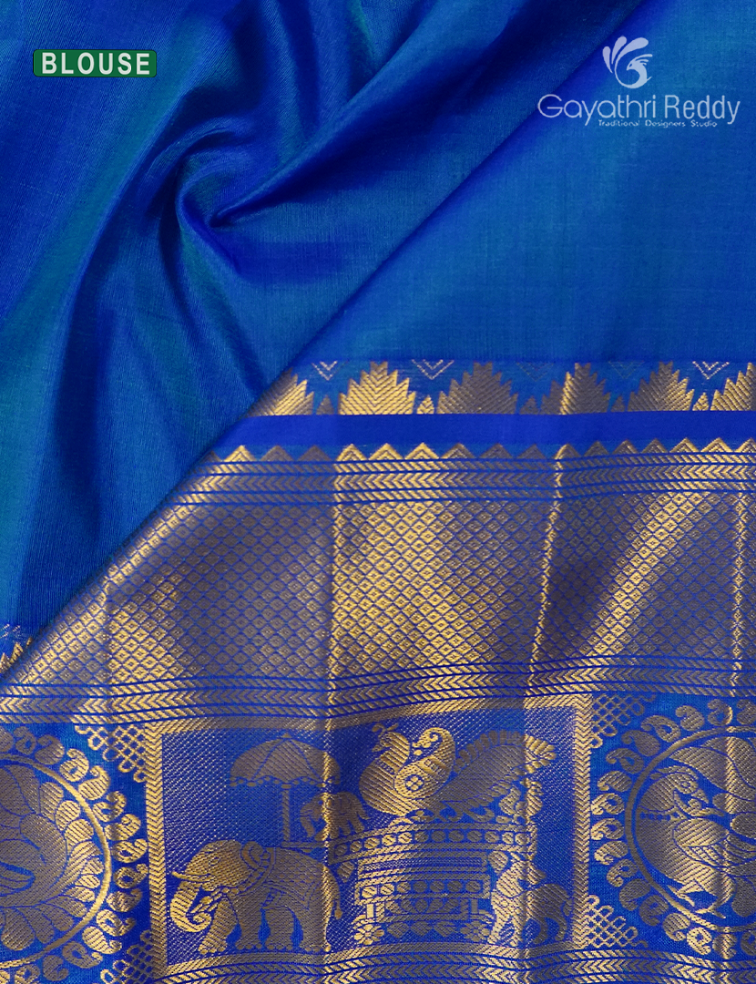 Pure Gadwal Silk Saree in Mango Green and Blue