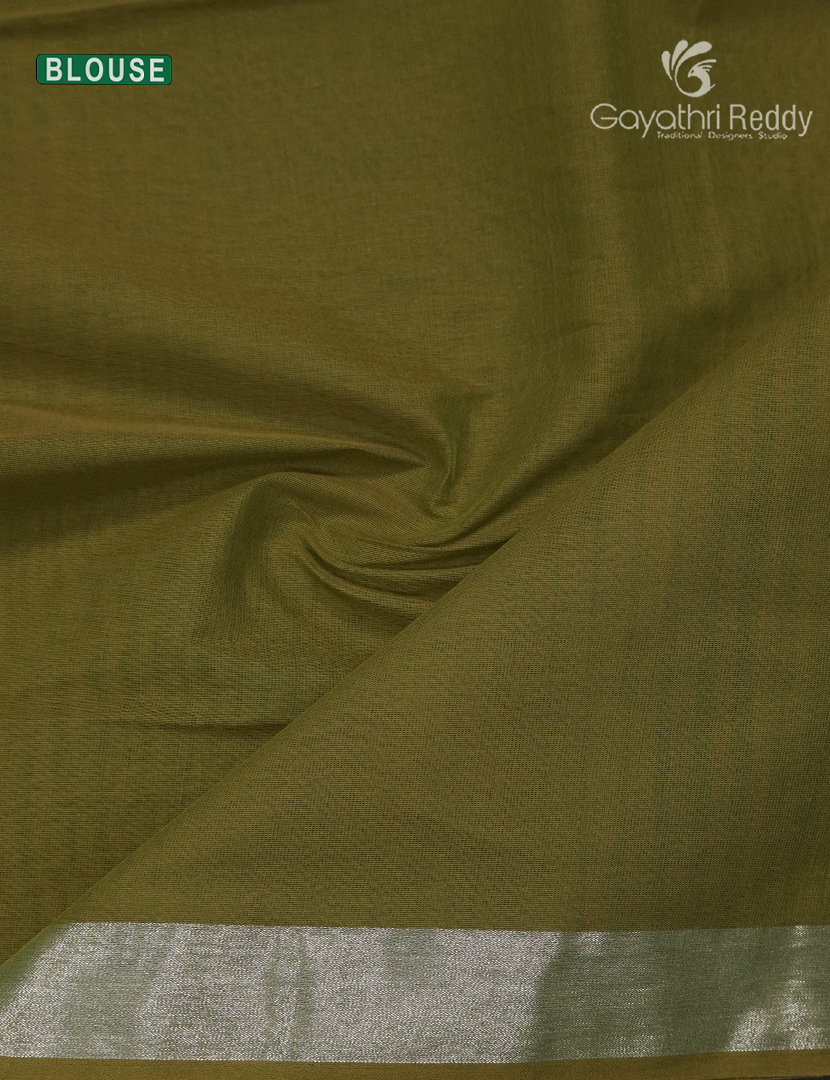 Pure Kanchi Cotton Saree in Mehendi Green and Lime Green