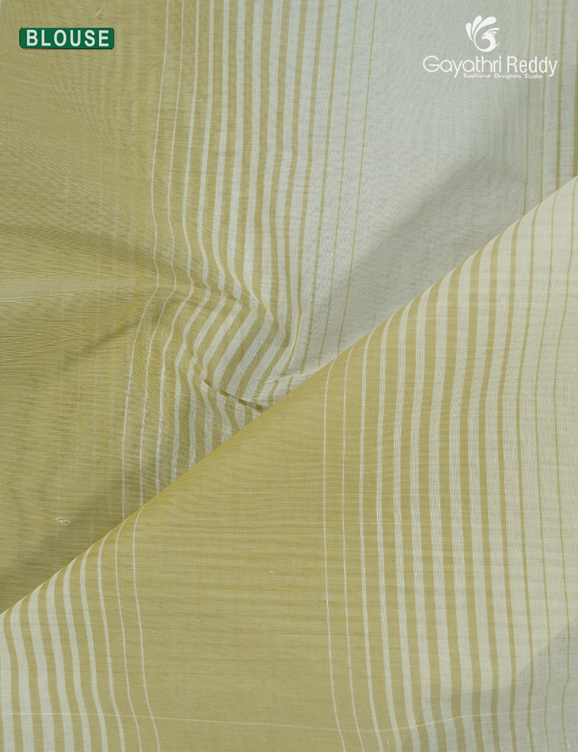 Pure Kanchi Cotton Saree in Cream and Khakhi Green