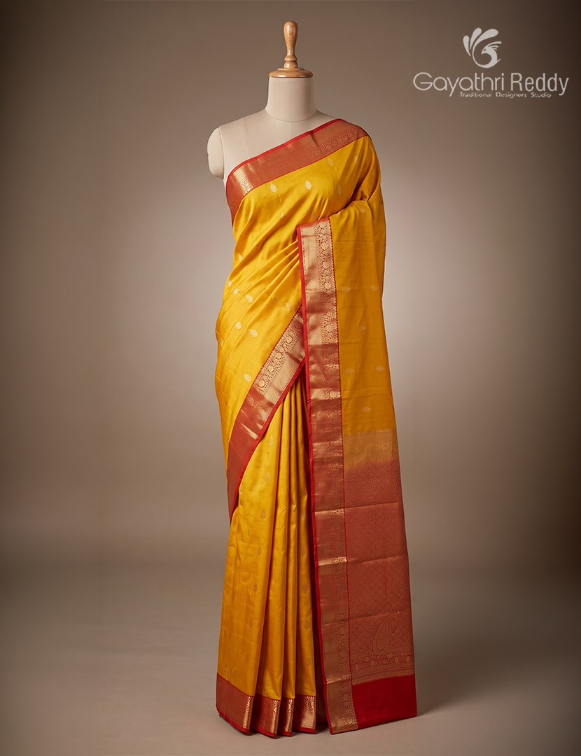 Semi Kanchipuram Silk Saree in Tangarine and Red