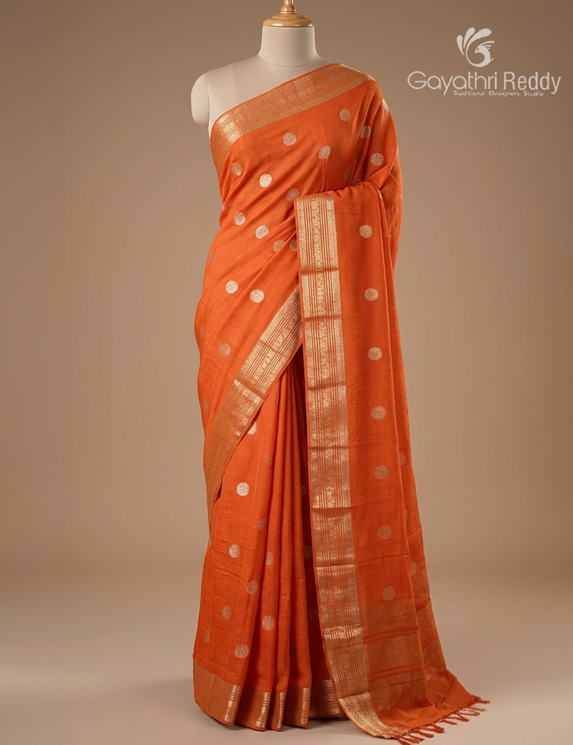 Semi Mysore Crepe Saree in Orange