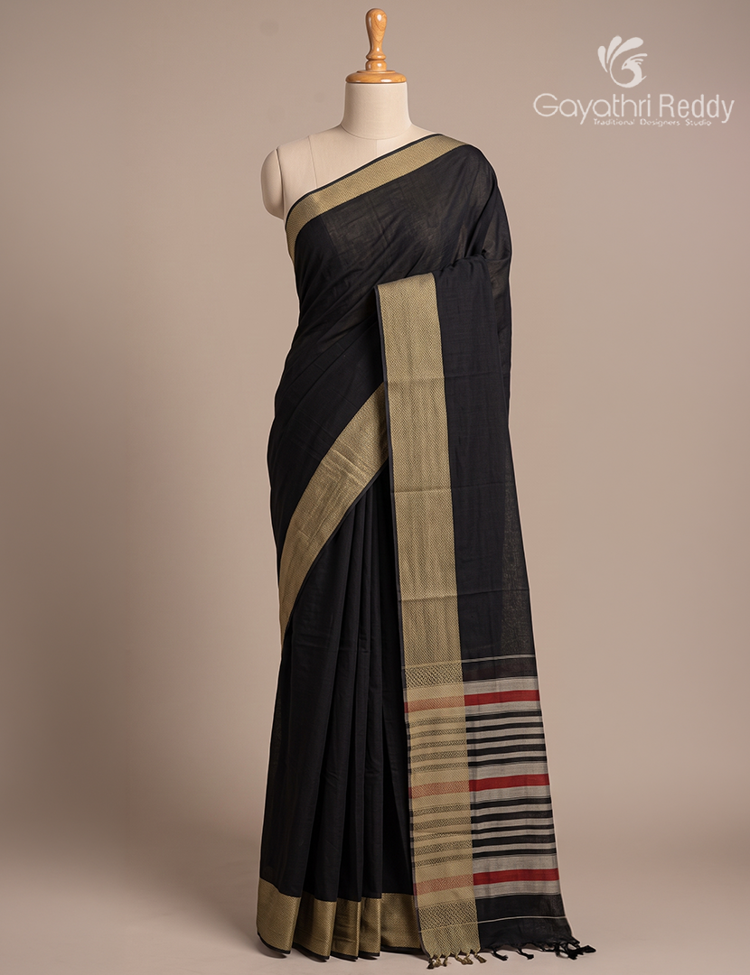 Pure Narayanpet Cotton Saree in Black