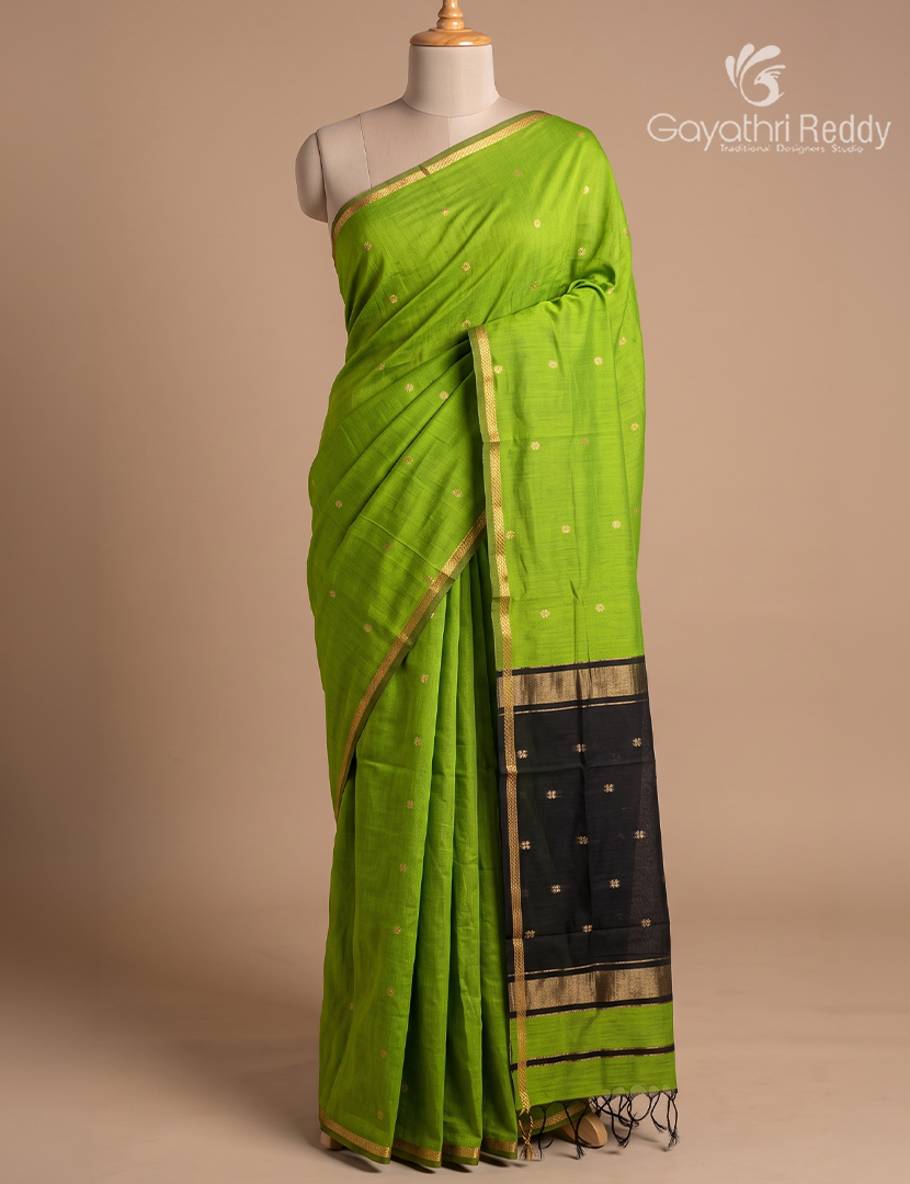 Sico Saree in Parrot Green and Black