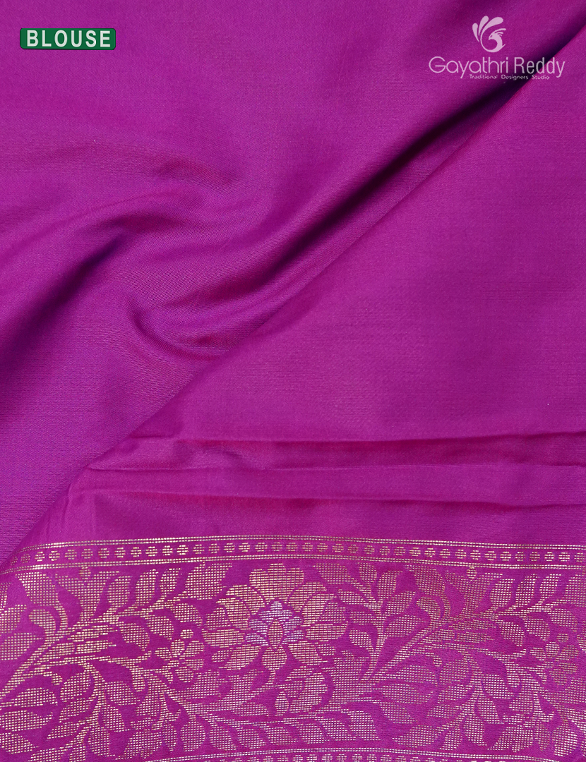Semi Kanchipuran Silk Saree in Deep Rama Blue and Pink
