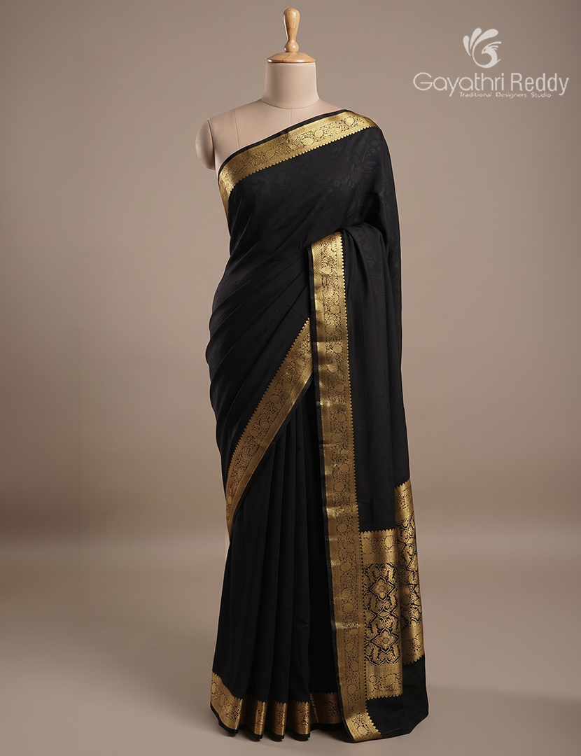 Semi Mysore Crepe Saree in Black