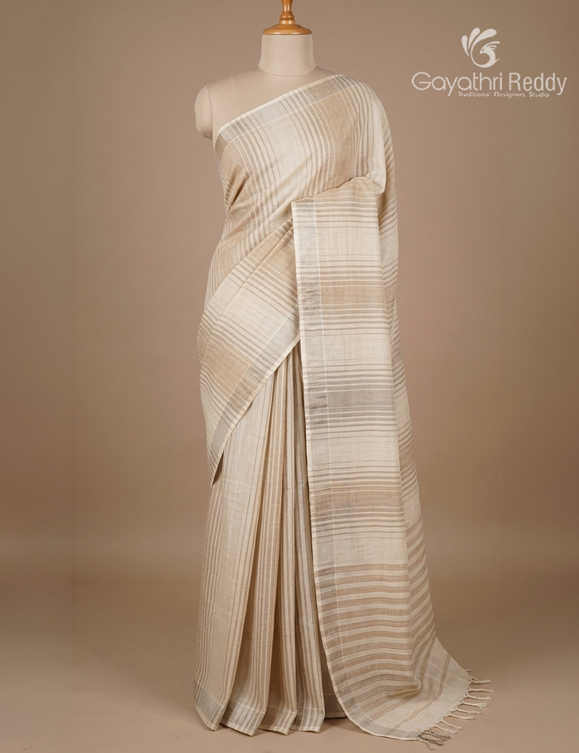 Pure Kanchi Cotton Saree in Cream and Beige