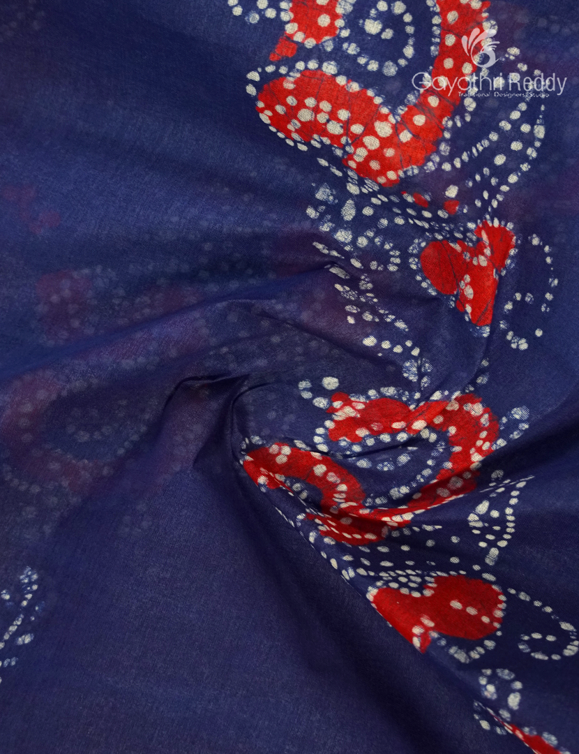 Cotton Batik Print Saree in Violet and Pink