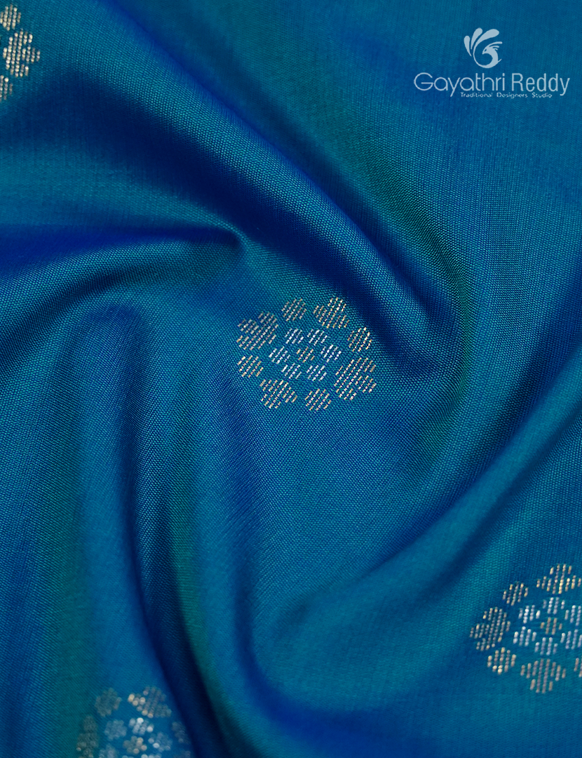 Semi Kanchipuran Silk Saree in Deep Rama Blue and Purple