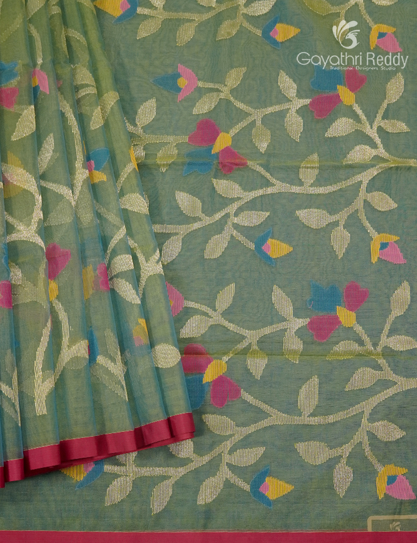 Pure Jamdani Kora Saree in Light Green