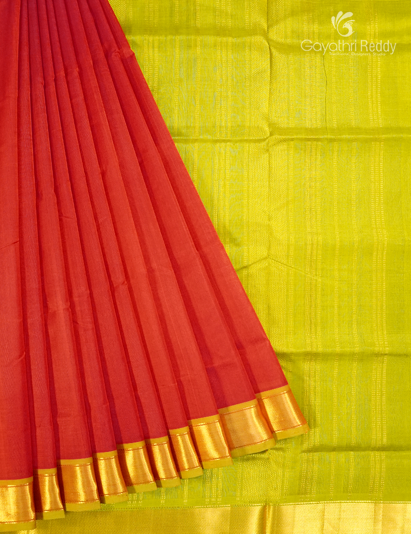 Pure Arani Sico Saree in Red and Apple Green