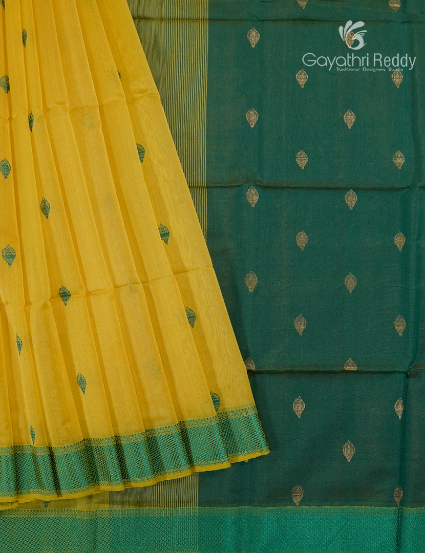 Pure Chanderi Sico Saree in Lime yellow and Mango Green
