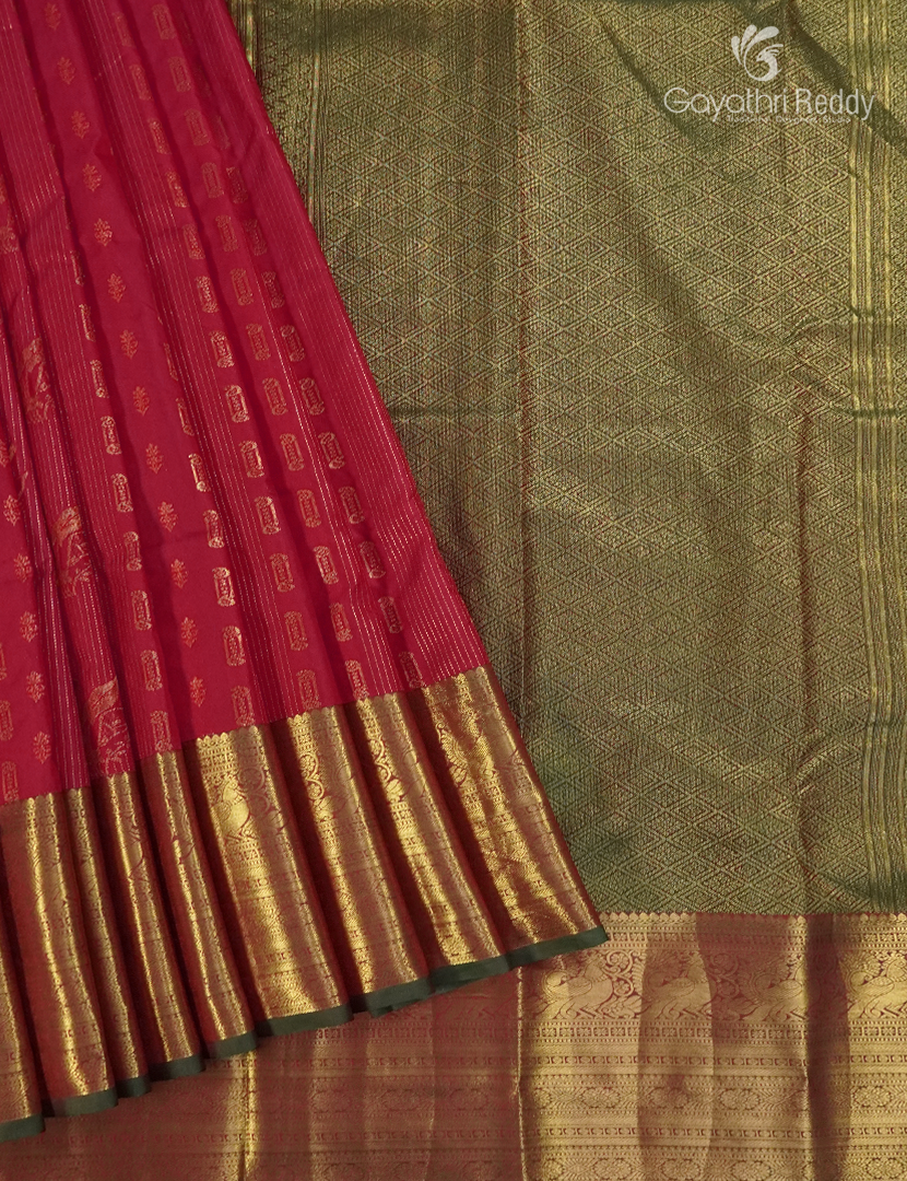 Semi Kanchipuram Silk Saree in Ruby Pink and Brown