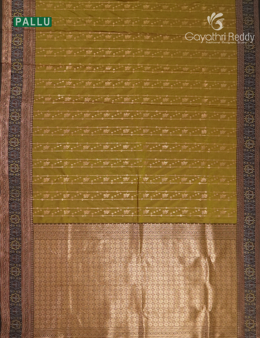 Semi Kanchipuram Art Silk Saree in Dry Mehendi