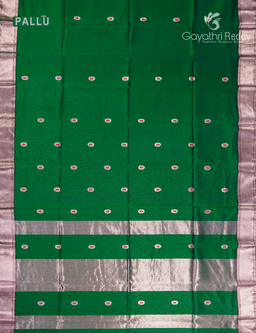 Pure Chanderi Sico Saree in Mango Green