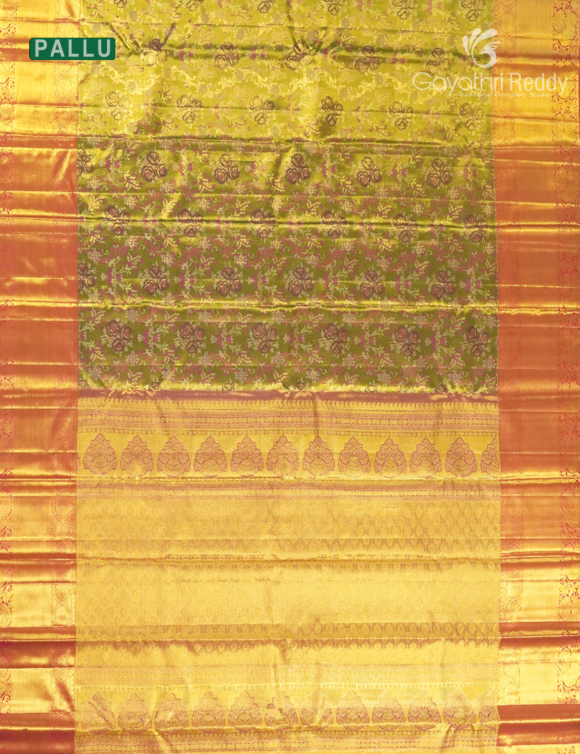 Pure Kanchipuram Silk Bridal Saree in Olive Green and Red