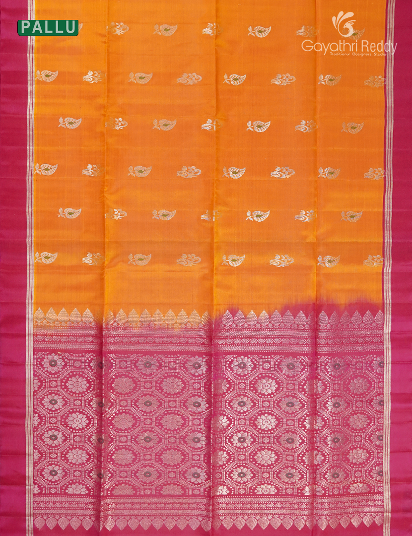 Light weight Kanchipuram Silk Saree in Orange and Rani Pink
