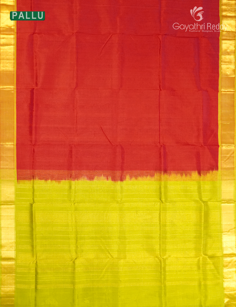Pure Arani Sico Saree in Red and Apple Green