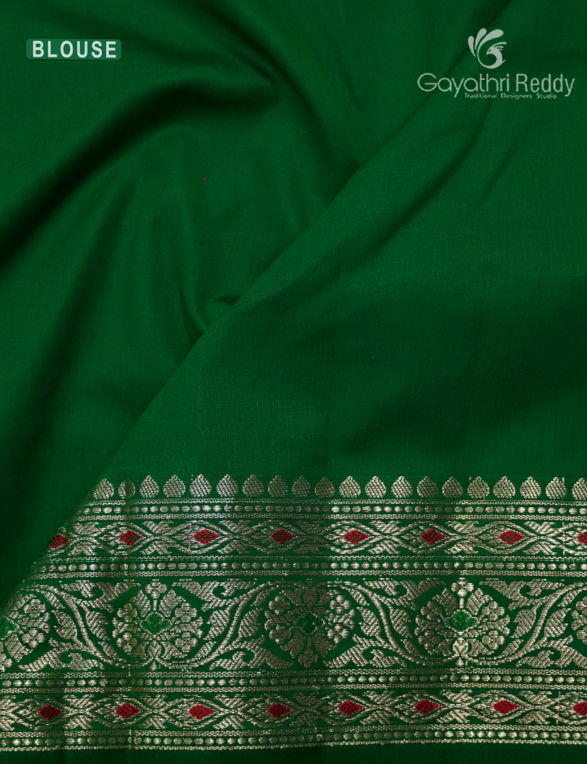 Semi Banaras Katan Silk Saree in Red and Bottle Green