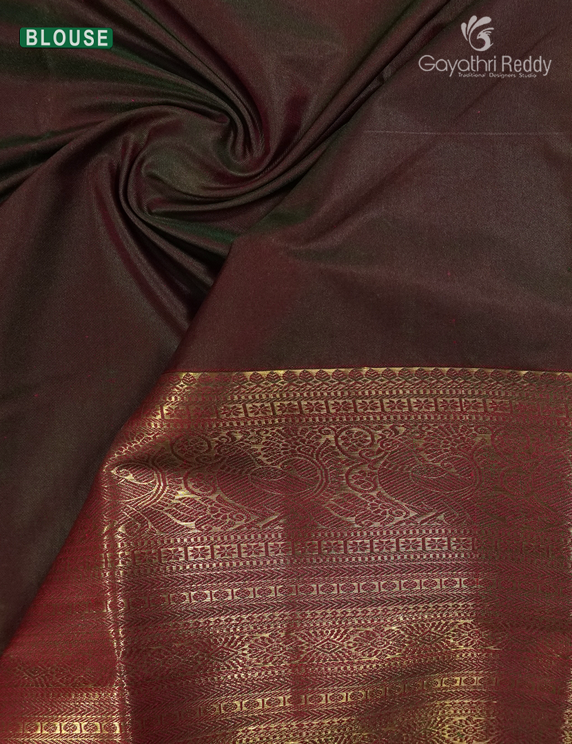 Semi Kanchipuram Silk Saree in Ruby Pink and Brown