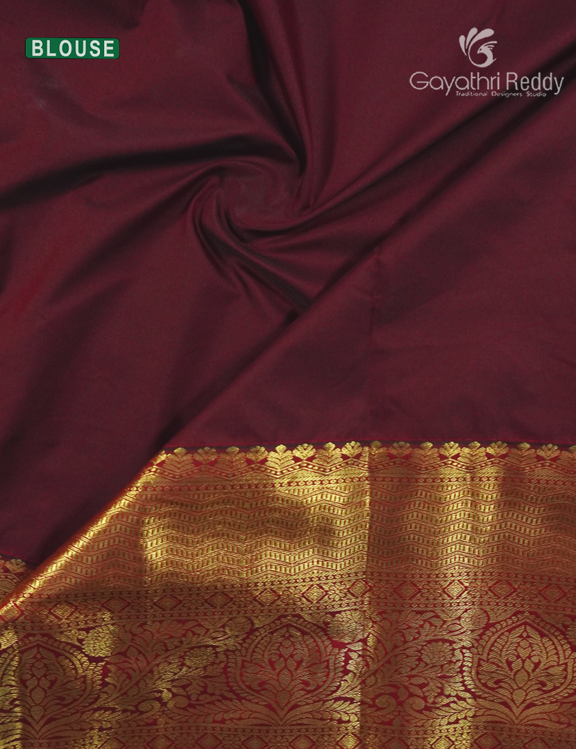 Semi Kanchipuram Silk Saree in Lime Yellow and Deep Brown