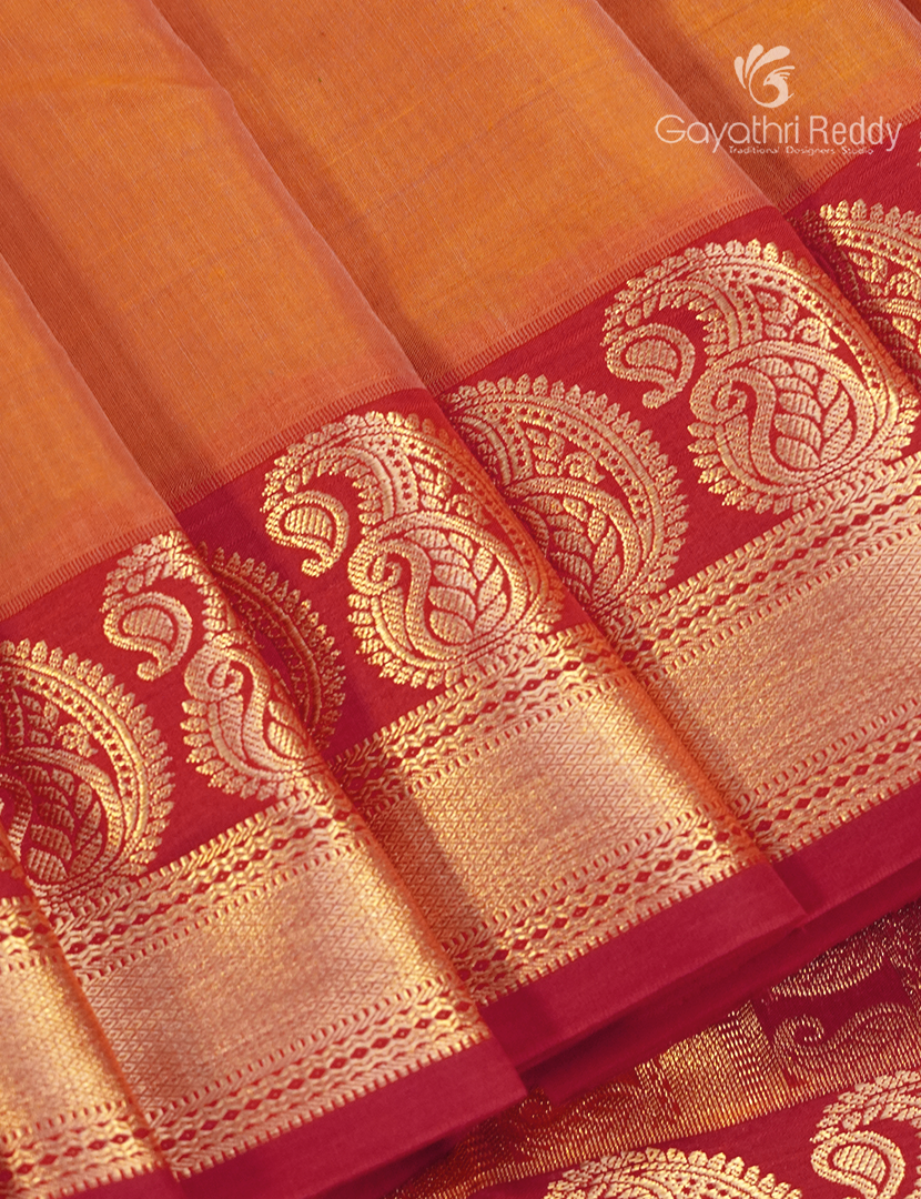 Pure Kanchi Sico Saree in Mustard and Red