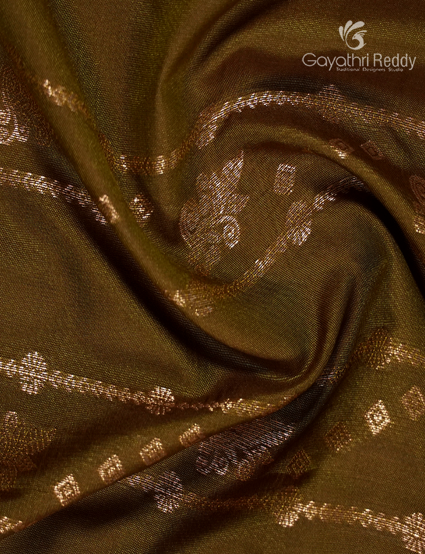 Semi Kanchipuram Art Silk Saree in Dry Mehendi