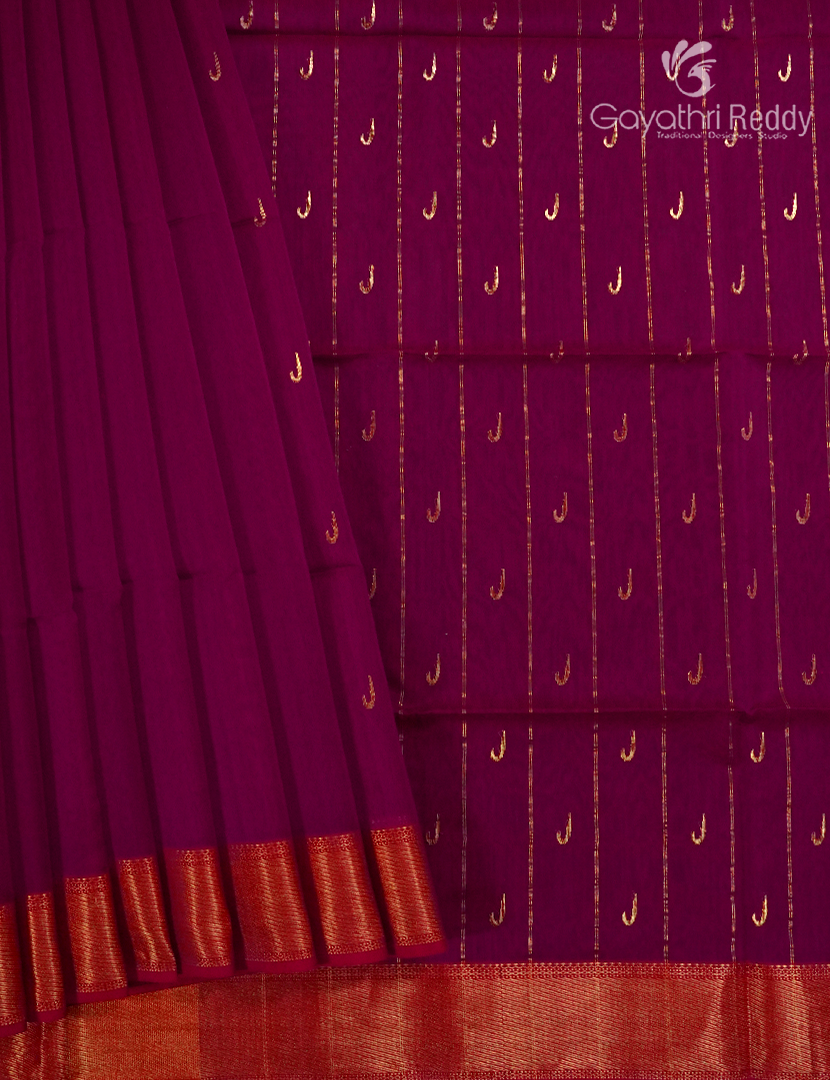 Pure Chanderi Sico Saree in Deep Magenta