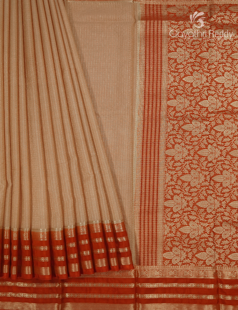 Semi Mysore Crepe Saree in Golden Beige and Deep Brown