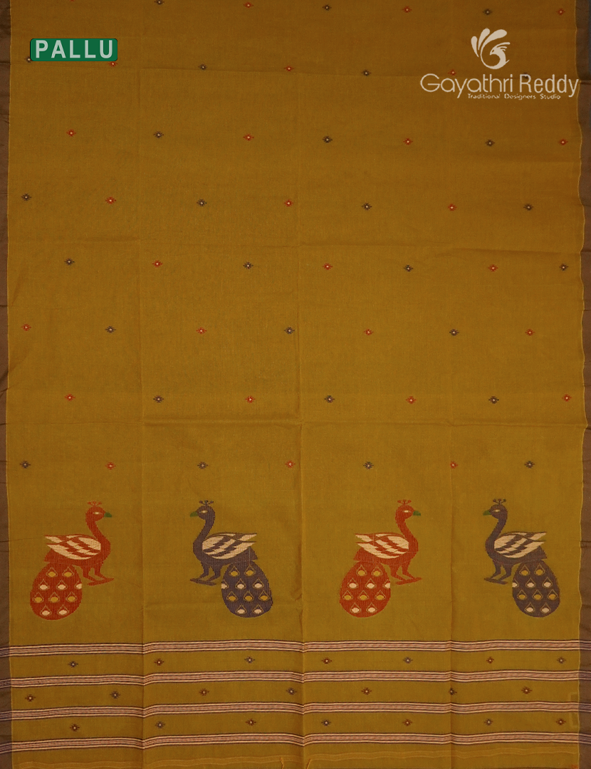 Jamdani Cotton Saree in Deep Mustard