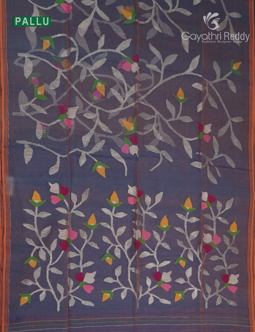 Pure Jamdani Kora Saree in Ash Grey
