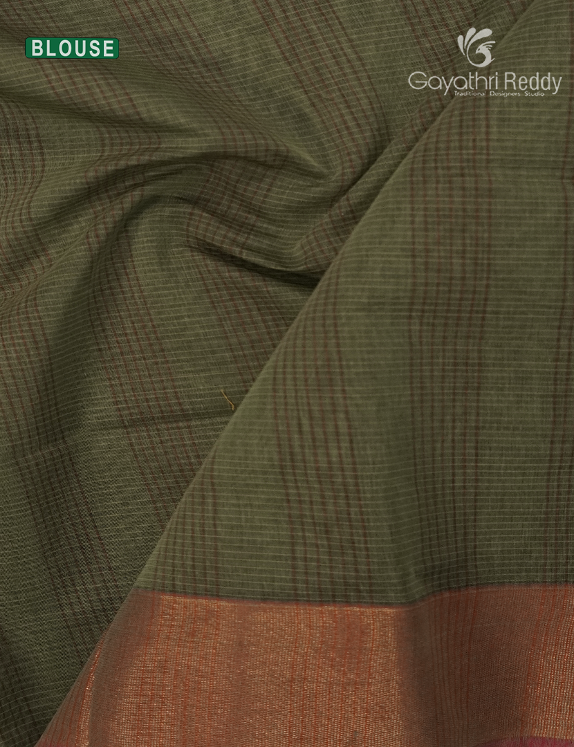 Semi Ikat Sico Saree in Olive Grey