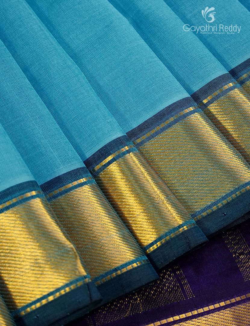 Pure Arani Sico Saree in Sky Blue and Deep Purple