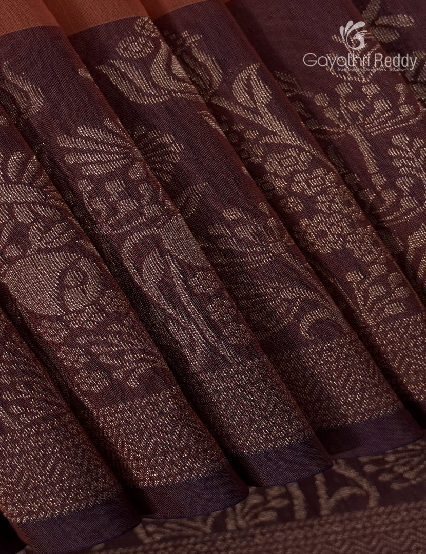 Kanchipuram Sico Saree in Rust Orange