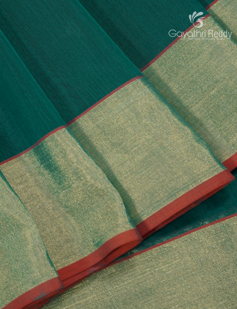Pure Chanderi Sico Saree in Deep Rama Green