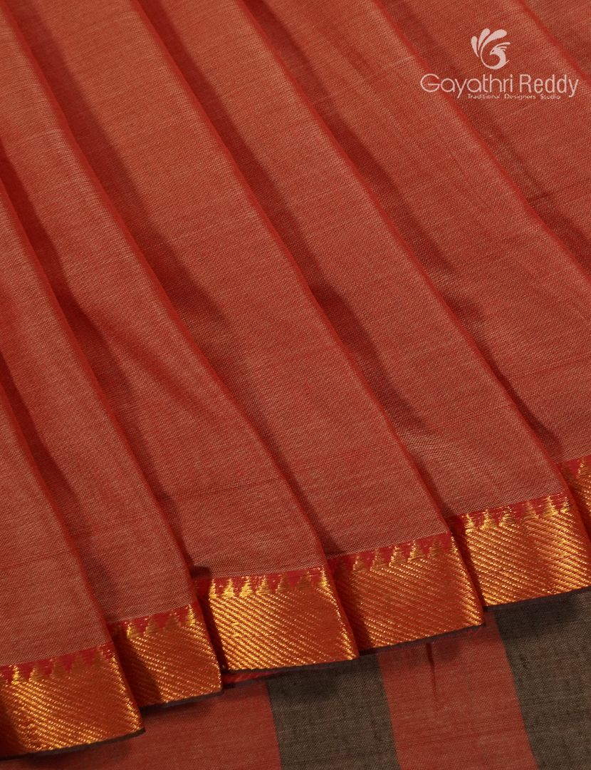 Pure Narayanpet Cotton Saree in Rust