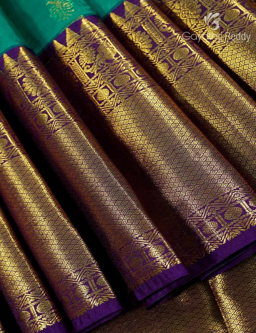 Semi Kanchipuram Silk Saree in Sea Green and Deep Purple