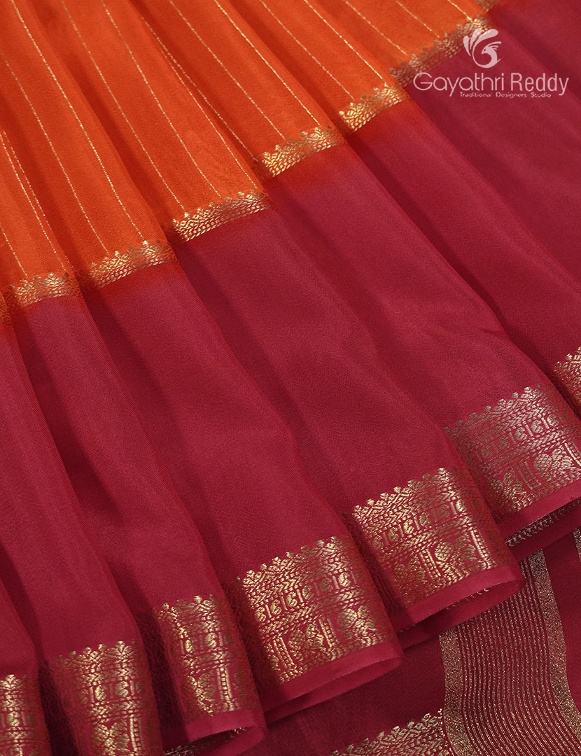 Semi Mysore Crepe Saree in Orange and Deep Pink