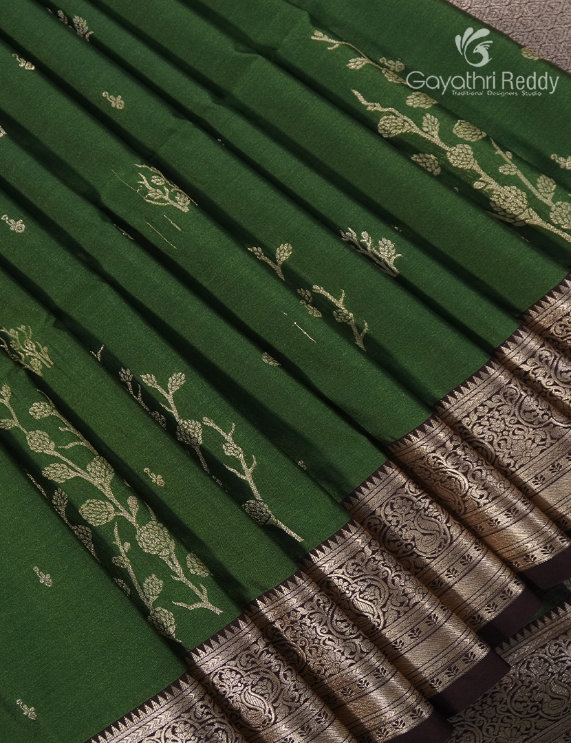 Soft Silk Saree in Mango Green and Deep snuff