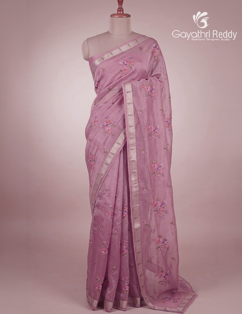 Organza Fancy Saree in Onion Pink