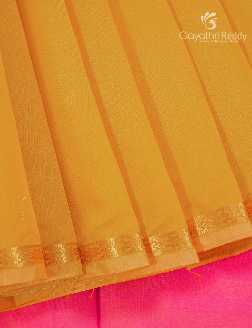 Silk Cotton Saree in Mustard and Baby Pink