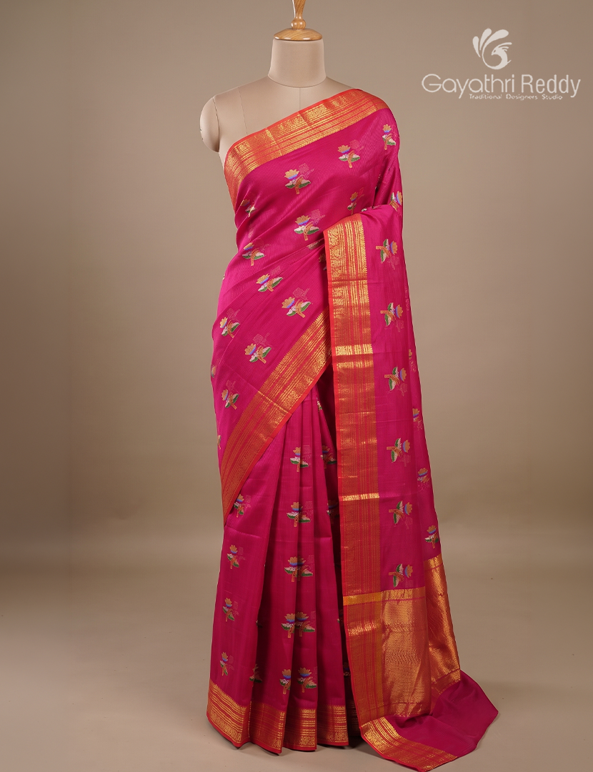 Pure Silk Kota Saree in Rani Pink