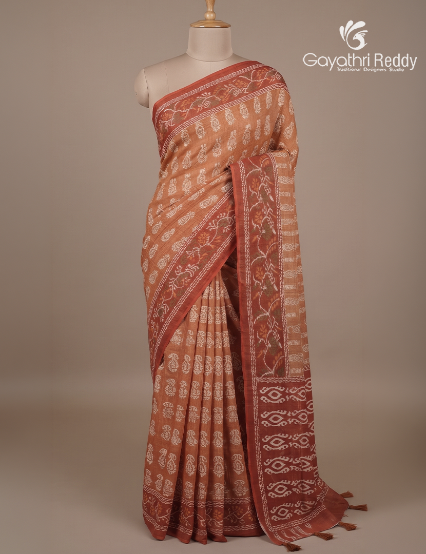 Linen Cotton Saree in Peach