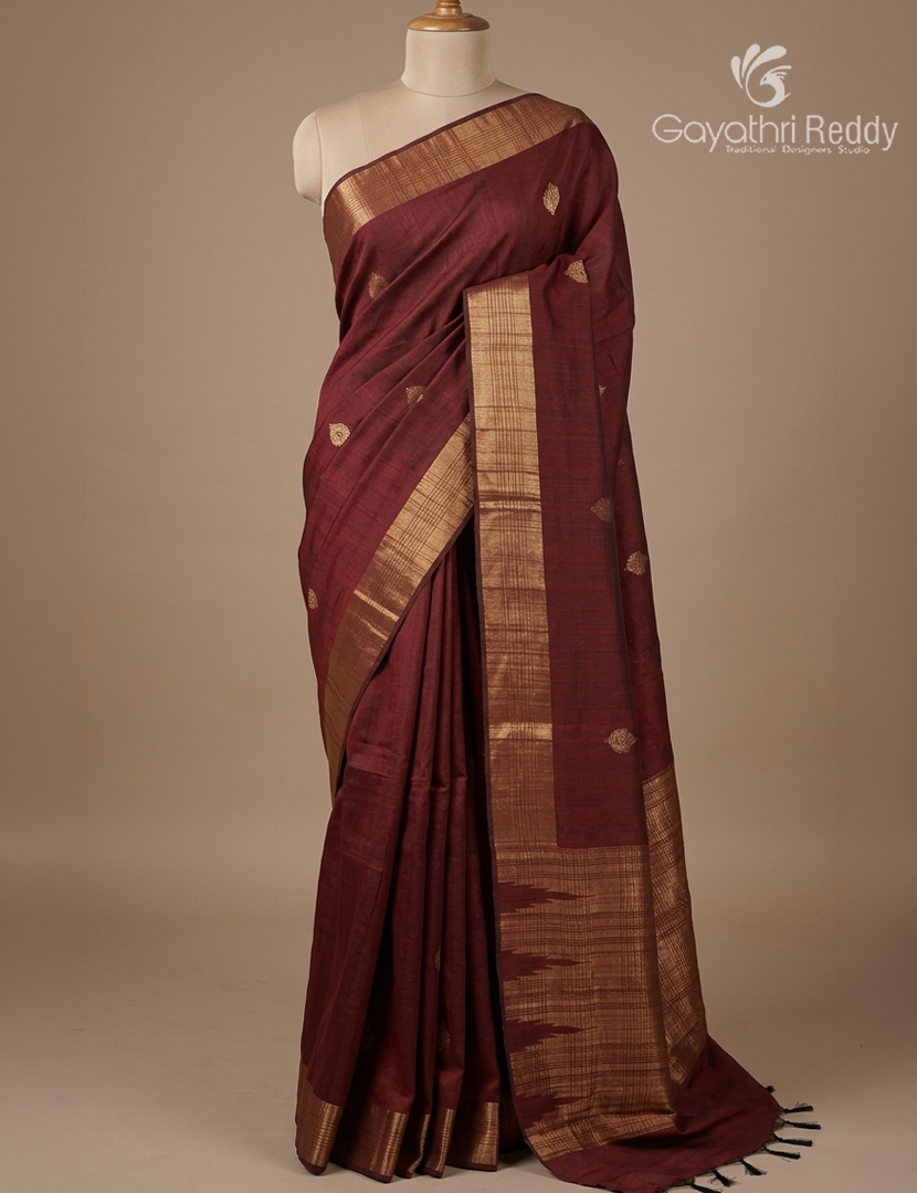 Pure Khadi Pattu Saree in Burgundy