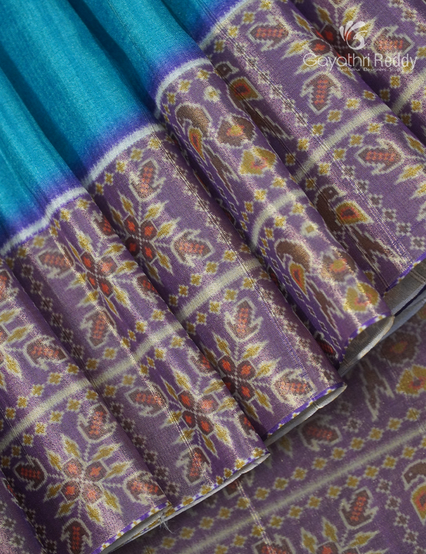 Semi Tussar Saree in Peacock Blue and Grey