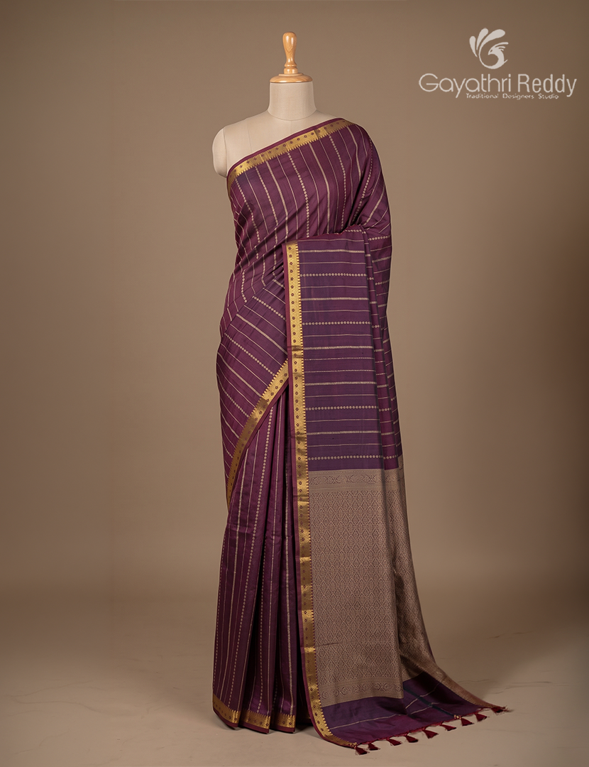 Pure Kanchi Cotton Saree in Deep Jamun