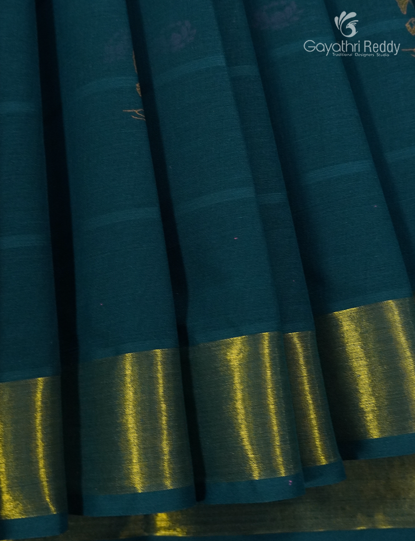 Cotton Printed Saree in Deep Peacock Blue