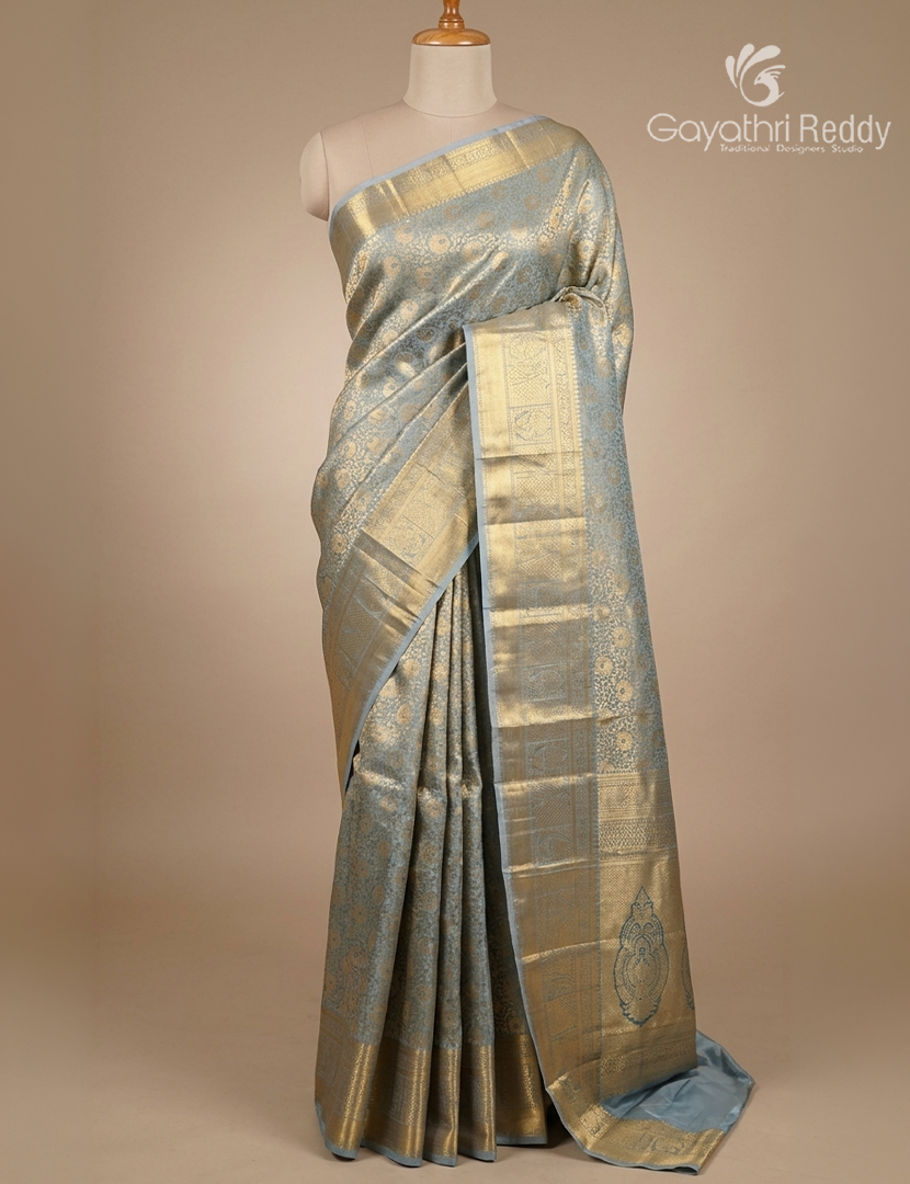 Semi Kanchipuram Silk Saree in Grey
