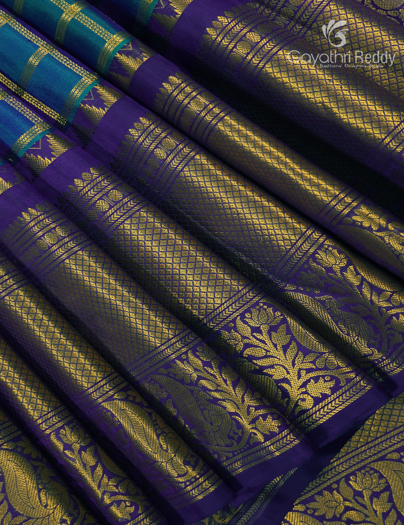 Pure Gadwal Silk Saree in Peacock Blue and Violet