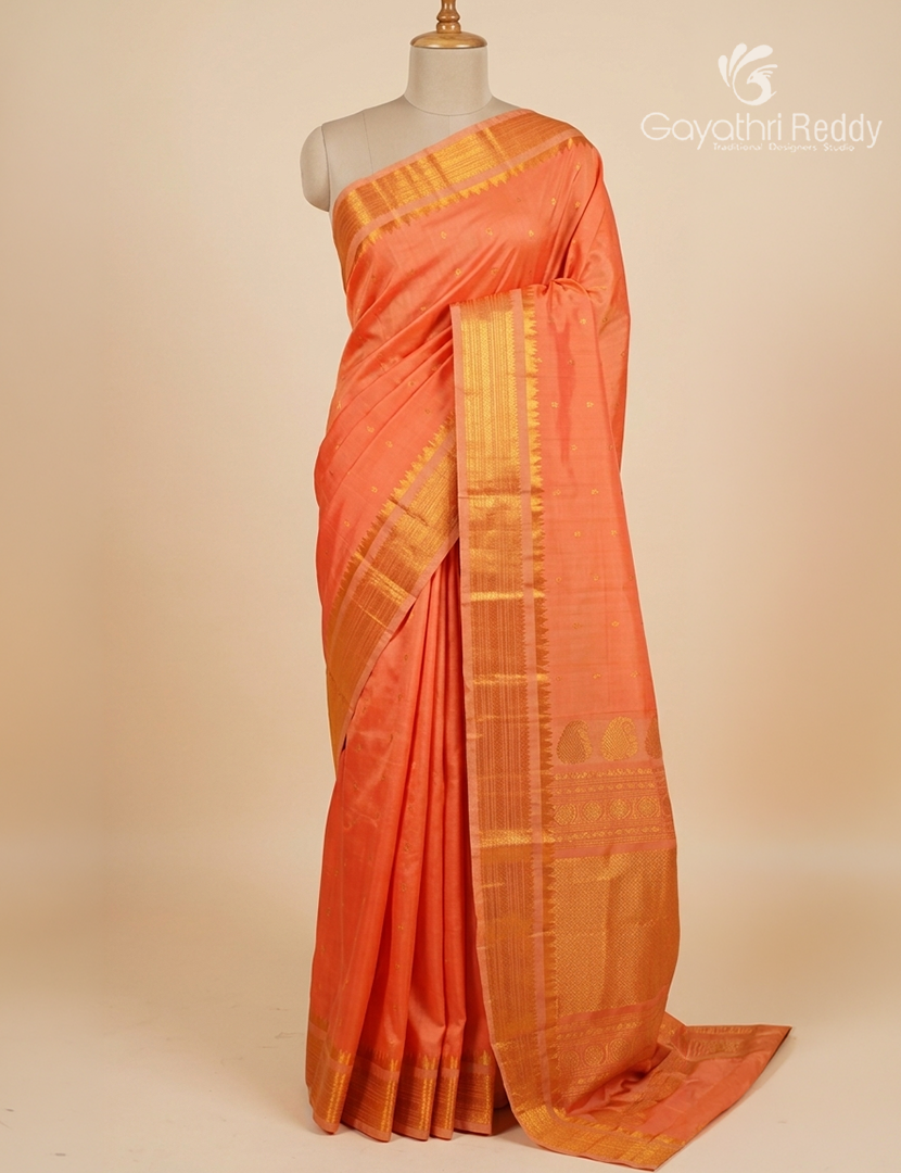 Pure Gadwal Silk Saree in Pastel Peach
