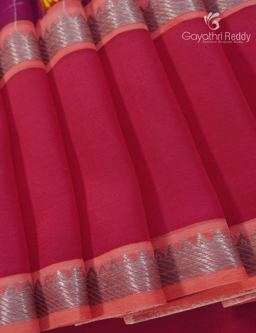 Mangalgiri Printed Saree in Magenta and Rani Pink